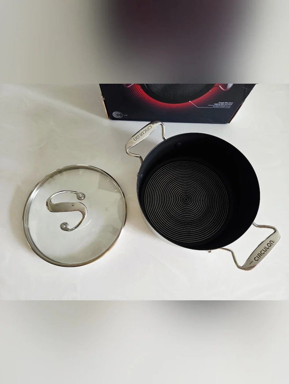 Circulon Stainless Steel Covered Sauce Pan - Glass Lid NIB
